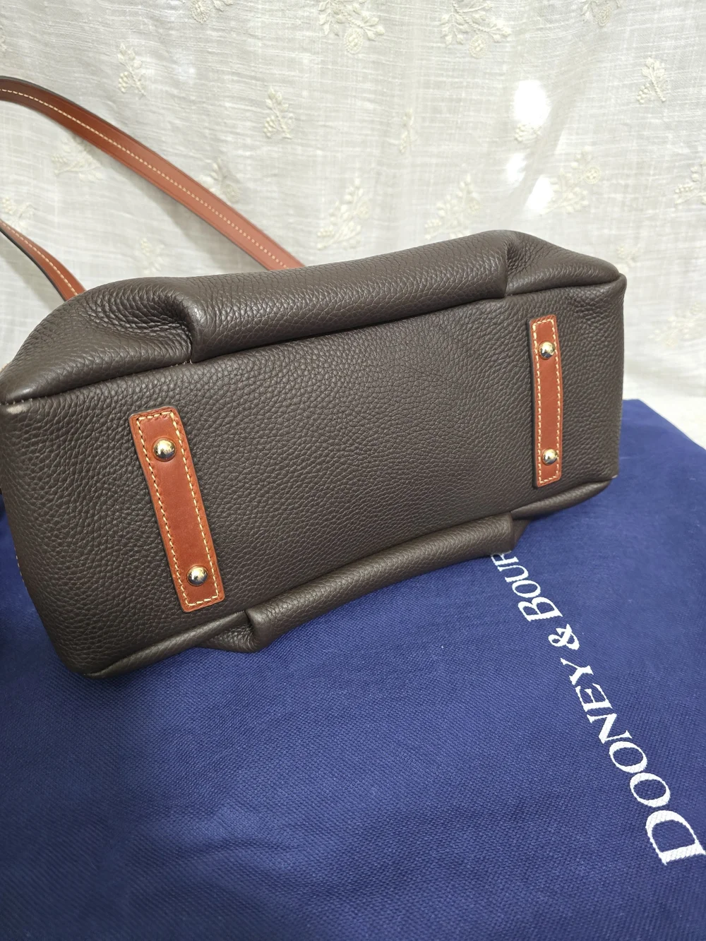 Dooney & Bourke Brown Pebbled Leather Satchel with Tan Trim
